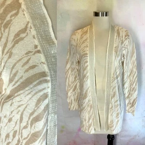 CHICO'S leichte Strickjacke 2 L 12 14 Pailletten Leinen vorne offen Animalprint - Bild 1 von 6