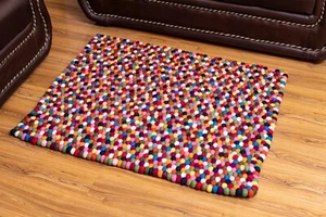 100-300cm Vibrant Himalayan Handmade Felt Ball Rug -100% Wool Rainbow Carpet - Picture 1 of 8