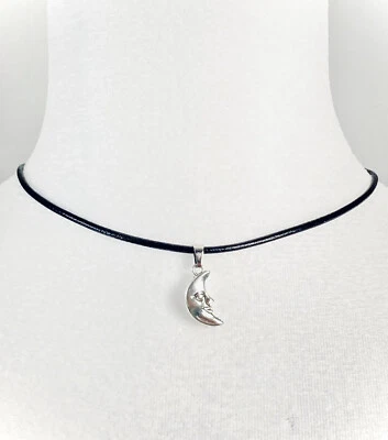 Free Spirit Fashion Moon Charm Black Leather Cord Choker Necklace 14-17in  - Image 1 of 3