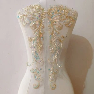Beaded Sequin Patch Applique Bridal Wedding Evening Dress Costume Embroidered - Picture 1 of 9