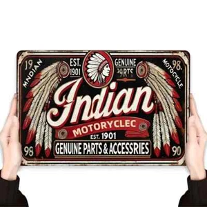INDIAN MOTORCYCLE Aluminum Round Weatherproof Sign RETRO STYLE GARAGE MAN CAVE - Picture 1 of 5