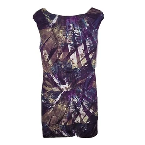 Suzi Chin Maggy Boutique Purple Graphic Jersey Dress 6 - Tiered - Stretch - Picture 1 of 9