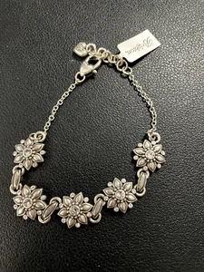 Brighton Cora Bracelet Silver Flowers With Clear Crystals JF0060 7 1/4 - 8 1/4" - Picture 1 of 3