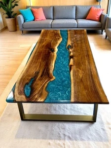 36"x24" Blue Epoxy Resin Dining Table River Countertop Luxury Living Room Decors - Picture 1 of 10