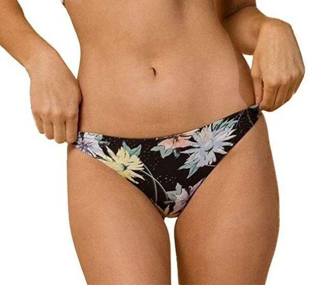 O'neill Women's Black Floral Stretch Low-Rise Bikini Bottom Swimwear Size XL
