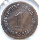 Coin German Reich Empire 1 Pfennig 1874 F In Fine/Very Fine