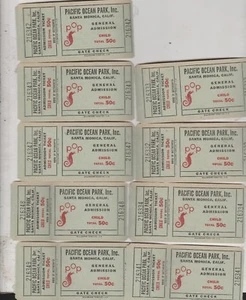 PACIFIC OCEAN PARK SANTA MONICA 9 UNUSED 1960'S  CHILD GENERAL ADMISSION TICKETS - Picture 1 of 1