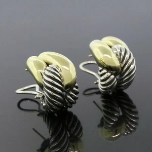 David Yurman Sterling Silver 14K Yellow Gold Single Loop Labyrinth Earrings - Picture 1 of 4