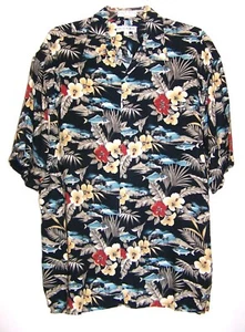 Vintage Pierre Cardin Aloha Mens Hawaiian Shirt Size Large Fish Floral Rayon - Picture 1 of 8