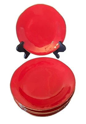 Set of 5 Crate & Barrel Carmen Rustic Red Round Dessert Salad  Plates Italy - Image 1 of 3