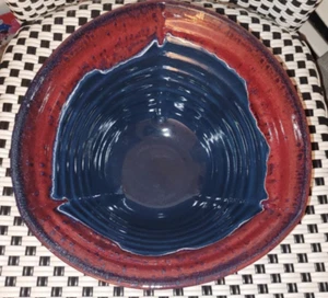 Bill Stewart Signed Art Pottery Stoneware Drip Glaze Pinch Bowl 11 1/2" - Rare! - Picture 1 of 7