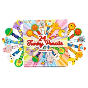 24 Kids Pencils and Eraser Toppers - Pencils for Party Bag or Classroom Gifts - Picture 1 of 6