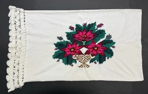 Vintage Nadelspitze Weihnachtsstern Blumen Kissenbezug Rüschenrand Oma Kern Dekor - Bild 1 von 9
