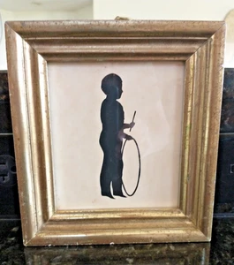Antique Pre-WWII Vintage Original BORGHESE Boy Silhouette In Gold Tone Frame - Picture 1 of 8