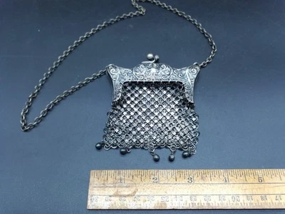 Винтажные антикварные детские? Немецкий размер серебряная сетка цепочка металлический флэппер сумочка - Изображение 1 из 4