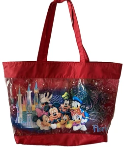 Bolso de Mano Disney Rojo Trasero Transparente Frente Florida Playa Viaje Compras 18x14 De Colección - Imagen 1 de 8