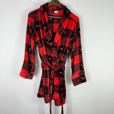 РОЗОВЫЙ Victoria's Secret халат ML красный буйвол клетку собаки логотип уютный Y2K Cabincore - Изображение 1 из 4