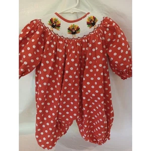 Molly Pop 9M Mameluco Naranja Blanco Lunares Acción de Gracias Pavo Conjunto Calado - Imagen 1 de 7