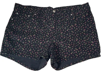 Pantalones Cortos de Jean Levis Negros Denim Para Mujer 18 Rosa Oscuro Floral Cachicho tiro Medio 34" Foto 1 de 4