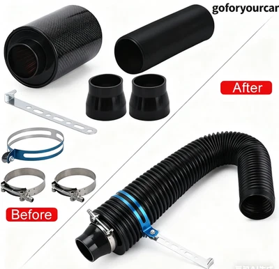 Racing Air Filter Box Carbon Fiber Cold Feed Induction Air Intake Kit Universal Foto 1 de 4