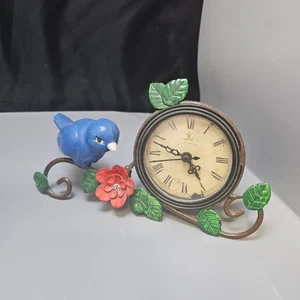 Blue Bird Flower Table Clock Vintage Lk Decor Roman Numerals Metal Stand Gift k2 - Picture 1 of 5