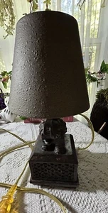 Vtg 10" Bronze Colored Elephant Mini-Lamp/ Night Light Resin Trunks Up For Luck - Picture 1 of 14