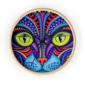 Retro Cat Art Abstract Style Print Wall Clock Gift for Pet Lovers Cat Lady - Picture 1 of 19