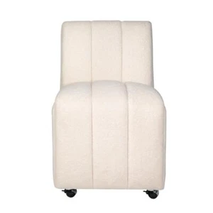 Contemporary Modern Ivory Boucle Upholstered Dining Chair with Wheels (Set... - Picture 1 of 12
