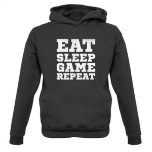 Eat Sleep Game Repeat - Kids Hoodie Gaming Nerd Geek Gamer PC Board Console - Picture 1 of 12