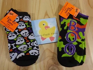 Halloween Low Cut Socks Ladies 2 Pair Size 9-11 Skulls Bones BOO Camouflage - Picture 1 of 4