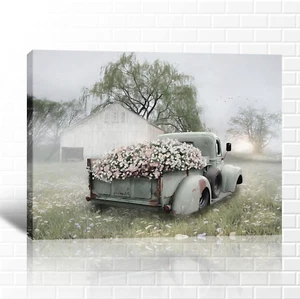 Farmhouse Truck Wall Art - Old Truck Canvas Prints, Barn Pictures Wall Art for R - Picture 1 of 12