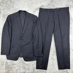Z Zegna Suit Mens Coat-43 / Pants-37x30.75 Black Striped 100% Wool Preppy - Picture 1 of 20