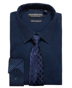 Nick Graham Men's Slim Fit Chambray Shirt Tie Set, Navy, XL/L - Picture 1 of 1