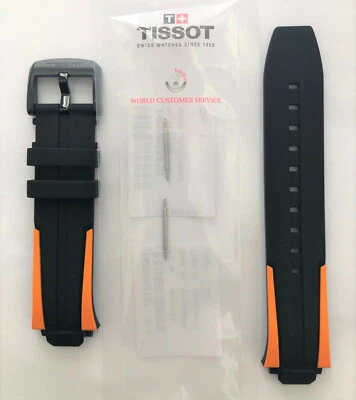 Original Tissot T-Race Cycling T111417A Black / Orange Rubber Watch Band Strap  - Image 1 of 3