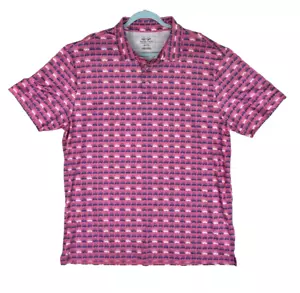 SNAKE EYES Golf Shirt XL Iris Rose w White Blue Golf Carts Allover Polyester - Picture 1 of 11