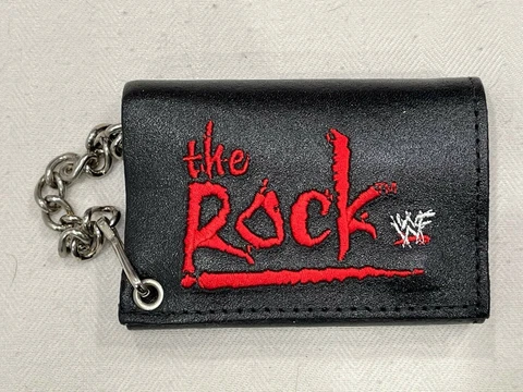 WWF WWE Official Licensed Old The Rock Wallet w chain Attitude Era Cover