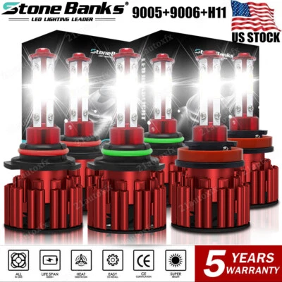 9005 9006 H11 Combo Faros LED Faros Antiniebla Kit 6000K Blanco Bombillas de haz alto bajo Foto 1 de 4