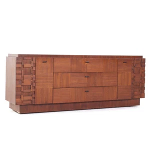 Lane Brutalist Mid Century Walnut Lowboy Dresser - Picture 1 of 9