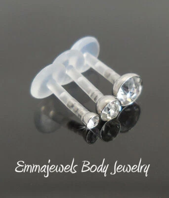 Bioplástico 6mm-8mm Triple Adelante Cartílago Tragus Hélice Transparente Circonita cúbica 1/4" 16g Perno Foto 1 de 3