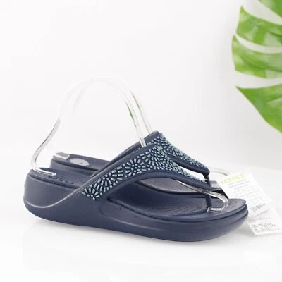 Sandalia Crocs Monterey Diamante para Mujer Talla 7 Azul Tanga Plataforma Deslizable Cuentas Foto 1 de 4