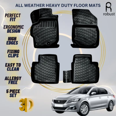 Floor Mats Liners For Peugeot 301 2012-2024 All Weather Heavy Duty 3D Car Rugs - Image 1 of 4
