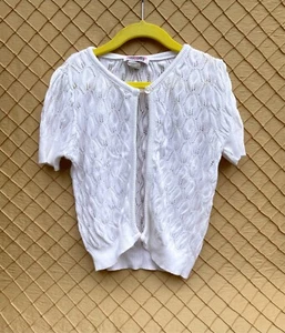 Truly Size M Girl's White Open Front Short Sleeve Cardigan Sweater - Picture 1 of 2