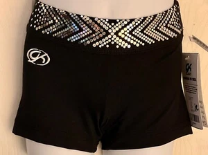 CHEER GK CHILD SMALL 2-TONE SILVER SPANGLEZ WAISTBAND BLACK DRYTECH SHORTS Sz CS - Picture 1 of 10