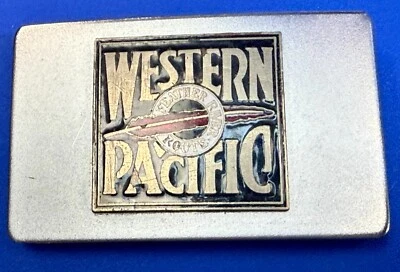 Fivela de cinto vintage Western Pacific Feather River Route Railroad Railroad - Imagem 1 de 4