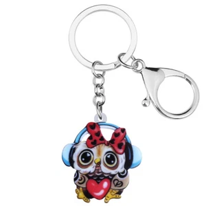 Acrylic Earphone Owl Bird Keychains Car Bag Key Ring Animals Jewelry Charms Gift - Picture 1 of 5