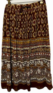 Alfred Dunner Skirt 10P Brown Daisy Floral Silky Pleats Comfort Waist Boho Hippy - Picture 1 of 6