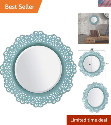Round Decorative Metal Lace Wall Mirror - 12.5'' Blue with Brass Highlights - Image 1 of 4