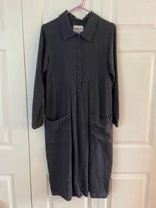 FLAX Seeds by Angelheart 100% Linen Vintage Navy Duster Dress Large - Picture 1 of 4