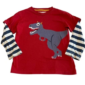 Mini Boden Dinosaur Shirt Boys Red Blue Cotton Long Sleeve Crewneck Size 5-6Y - Picture 1 of 11