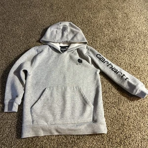 Carhartt Boys Size 7 Grey Hoodie with Black Logo with Pocket Front - Picture 1 of 6